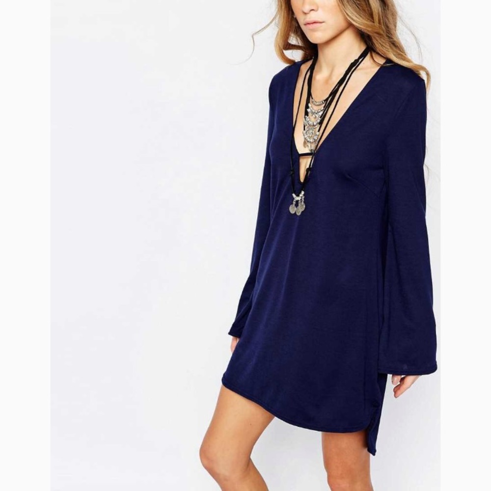 NWT❗️ Navy Tunic Dress with Long Flare Sleeves